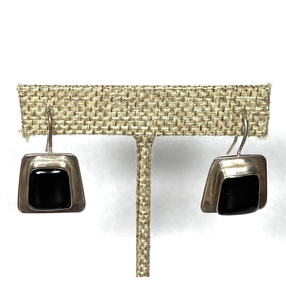 925 ATI Mexico Earrings Sterling Silver Black Onyx Art Deco Vintage 8.15g - Picture 6 of 9